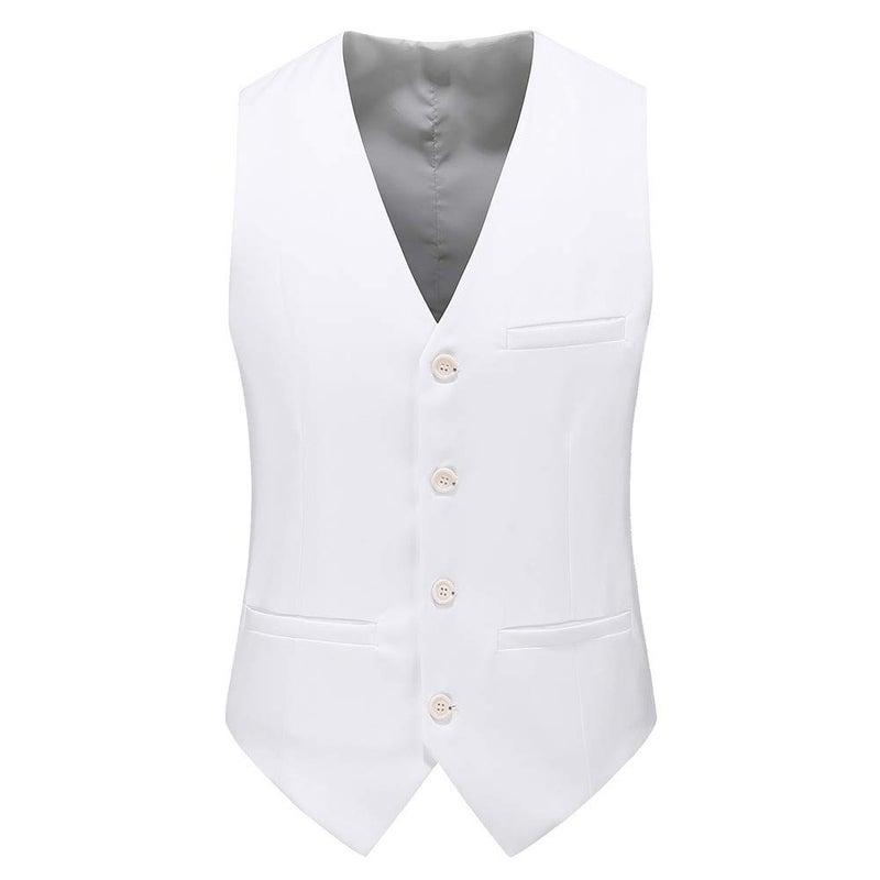 UNINUKOO Mens Suit Vest Slim Fit Formal Dress Casual Waistcoat Four Buttons Tuxedo Suit Vest US Size 38 White - Image 1